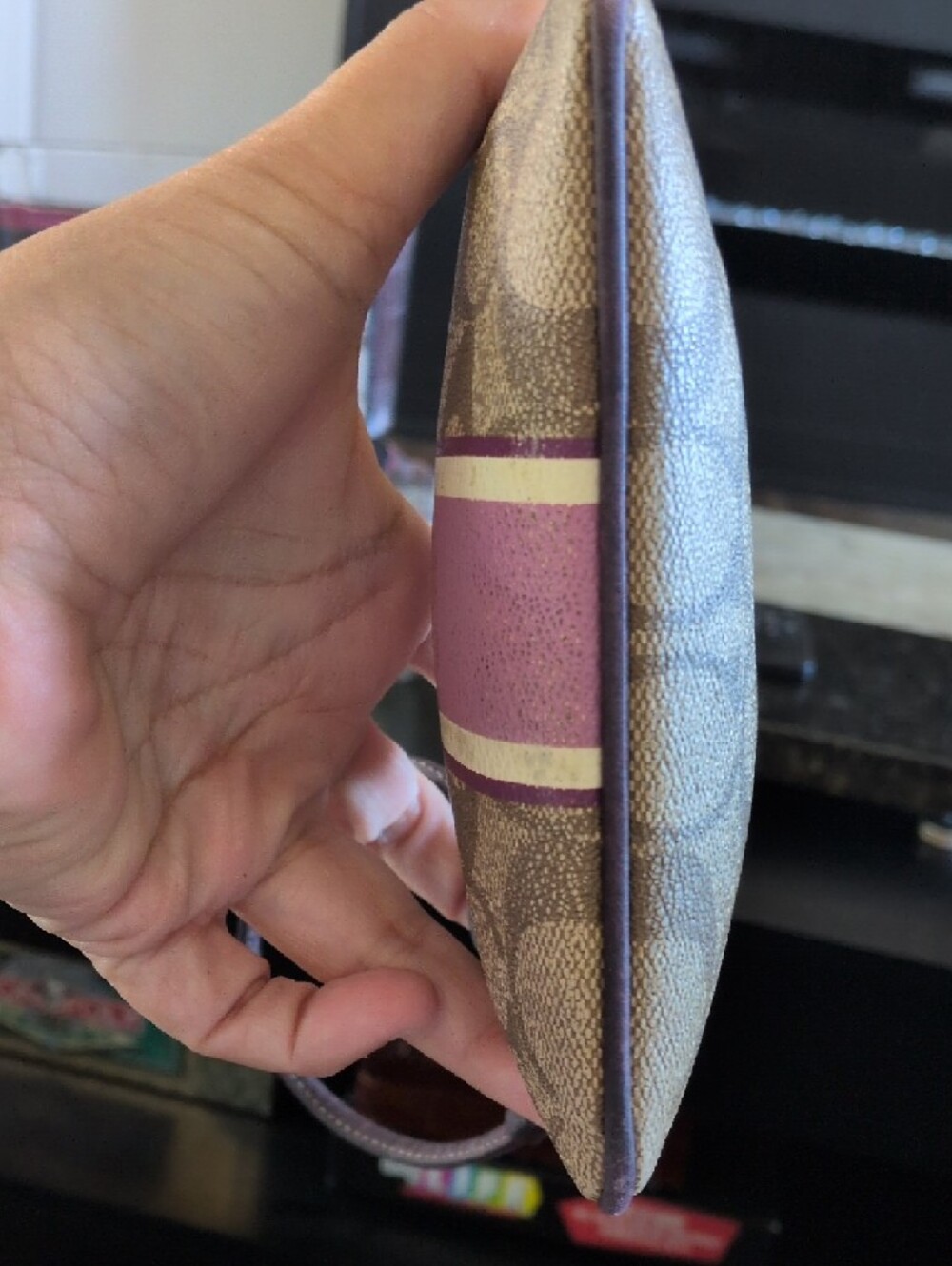 Coach Brown Signature Canvas Wristlet with Pink Stripe - Picture 4 of 7